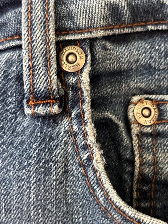 Harley-Davidson VTG Jeans Bootcut Women 14 Black Leather Patch 5 Pocket Zip fly - Picture 13 of 16